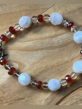 Artisan Handmade Faceted Mother of Pearl, Citrine and Carnelian Bracelet
